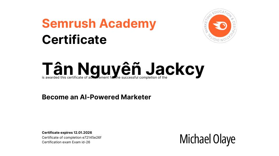 Semrush certificate